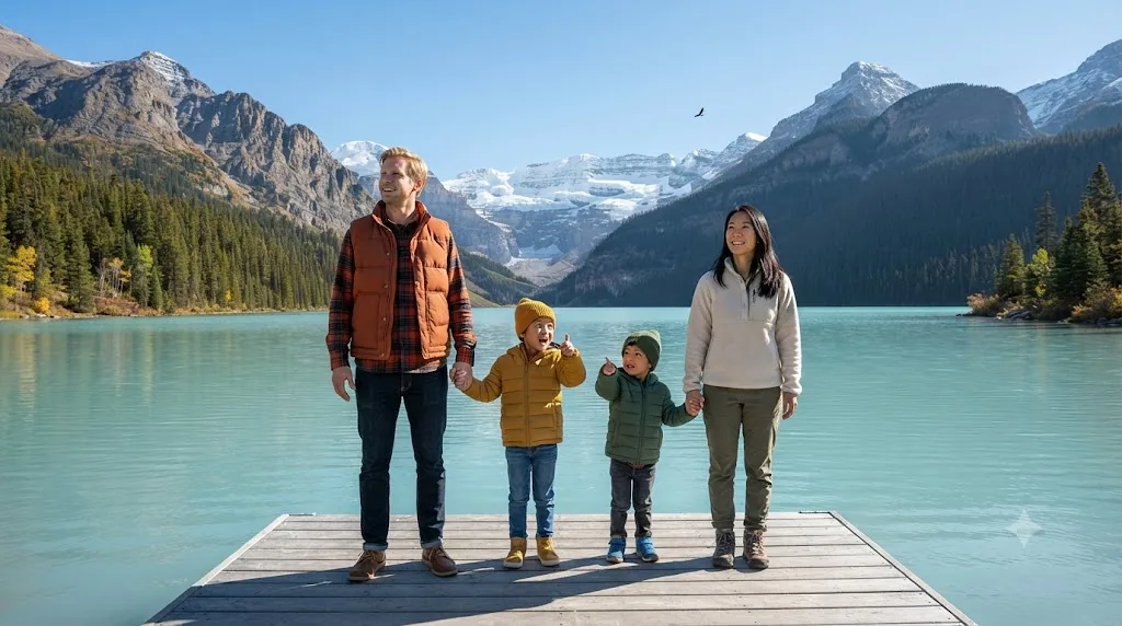Gemini AI family photo prompt example - Banff Lake Louise